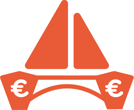 icône catamaran avec le symbole euro