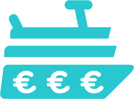 icône yacht avec le symbole euro