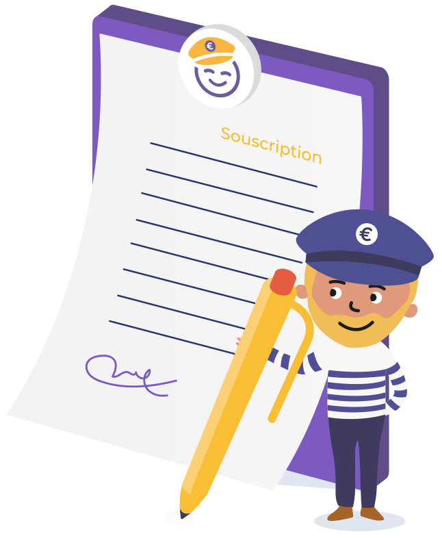 Illustration de Captain Achat signant un contrat de souscription