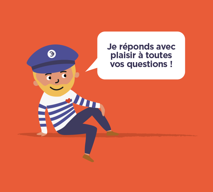 illustration du Captain de Captain Achat assis et avec une bulle disant qu'il répond avec plaisir à toutes vos questions